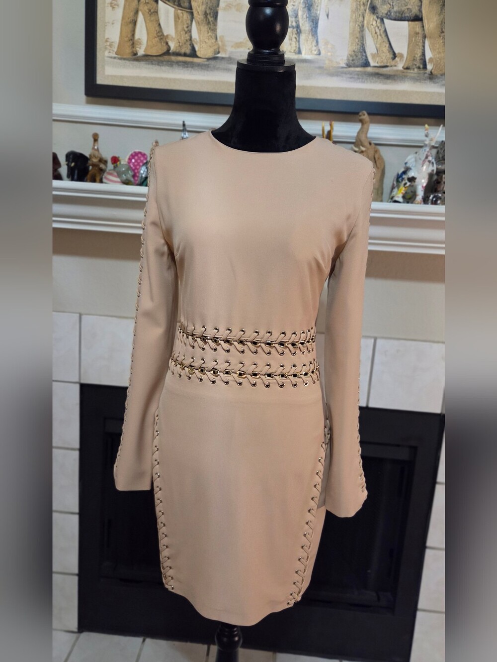 ✨ Celebrity Style: House of CB Nude Long-Sleeve Lace-Up Mini Dress ✨